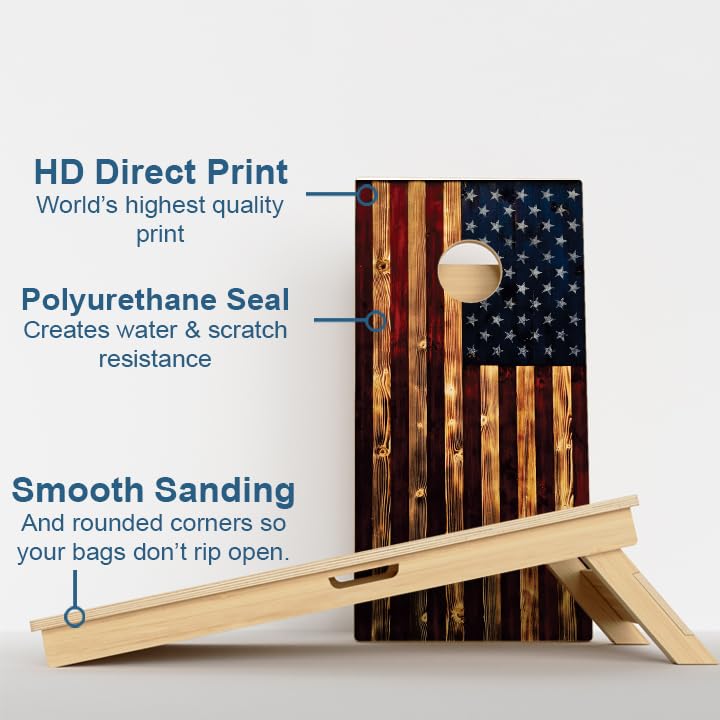 CornholeGamesUSA Pro Cornhole Boards Set | Made in USA | 3/4 Baltic Birch | No Bounce | Triple Thick Legs | Two Brace & Handles, Tournament 2x4 Regulation Set with Score Tower & Cornhole Bags - color: 1489