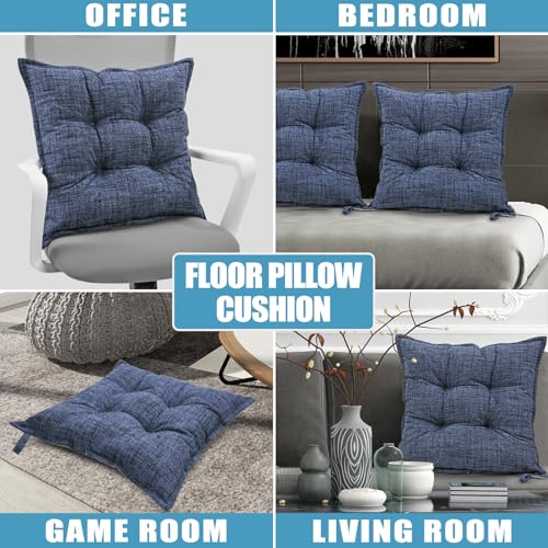 SINSOSSO Large Floor Pillow 22", Thickened Bite-Size Memory Foam Square Non-Slip Cushion for Office Back Support/Indoor Yoga/Chair Seat, Fashionable Color-Blocked Fabric & Washable, Blue, 1 PCS - color: Blue