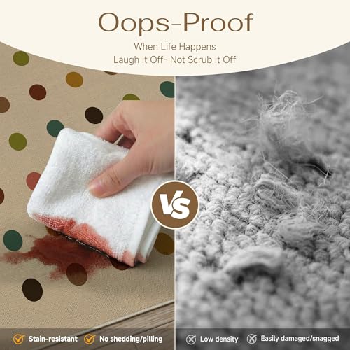 HUGEAR 3x5 Jute Outdoor Indoor Rug Washable Geometric Linen Textured Weave High Traffic Stain Resistant Non Slip Durable Carpet for Patio Deck Balcony Courtyard (Rainbow, 3' x 5') - color: Rainbow Polka Dots, size: 3'x5' (Rectangular)