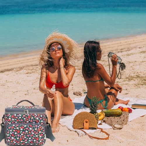 GYEUKHAM Insulated Reusable Lunch Bag Adult Large Lunch Box for Women and Men with Adjustable Shoulder Strap,Front Zipper Pocket and Dual Large Mesh Side Pockets,Floral - color: Floral