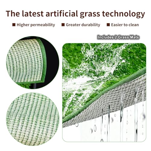 Dog Grass Pad with Tray, Puppy Potty Training System with 3 High Walls - Splashproof and Easy to Build, 2 Reusable Premium Grass Pads, Indoor Drawer-Type Fake Turf Pee Litter Box for Small Dogs