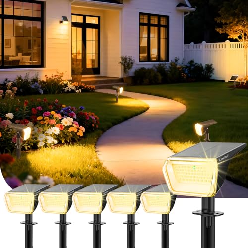 Linkind Solar Spot Lights Outdoor Waterproof IP67, 60 LED Solar Flood Lights 30% High Conversion Landscape Lighting for Garden Yard Pathway (6 Pack, Warm White) - color: Warm White, size: 6 Pack