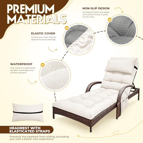 Outdoor Chaise Lounge Chair Cushion, Waterproof Outdoor Chair Cushions for Patio Furniture, 71 x 21 x 4 Inches Replacement Chaise Lounge Cushion with Ties (Cream) - color: Cream
