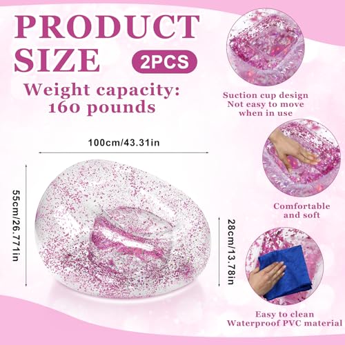 Realspring Inflatable Bean Bag Chair for Adult Bean Bag Sofa Chair Blow up Inflatable Furniture for Outdoor Living Room Bedroom Balcony Travel Party Gift Accessories(Pink Glitter,2 Pcs) - color: Pink Glitter