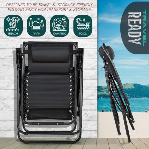 Zero Gravity Lounge Chair Adjustable Outdoor Reclining Chair Folding Patio Anti-Gravity Indoor Outdoor Lounge Chair w/Pillow, Cup Holder (One Chair - Black) - color: One Chair - Black