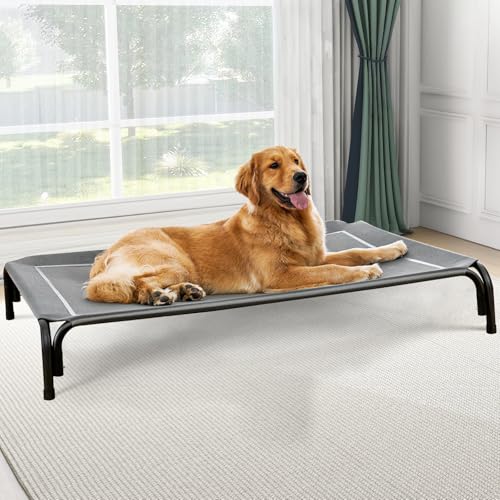 Czpalo Elevated Dog Bed, Raised Outdoor Dog Bed for Large Sized Dogs, Portable Cooling Pet Cot with Breathable & Washable Mesh, Indoor & Outdoor Pet Hammock with Skid-Resistant Feet. - color: Grey, size: L(43.30"x31.90"x8.00")