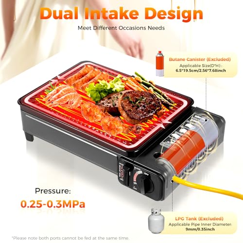 Portable Gas Grill Butane Stove, Camping Stoves with Grilling Net & Carry Case, Tabletop BBQ Grill Butane Camping Stove, Outdoor Gas Stove for Camping, Travel, Trekking