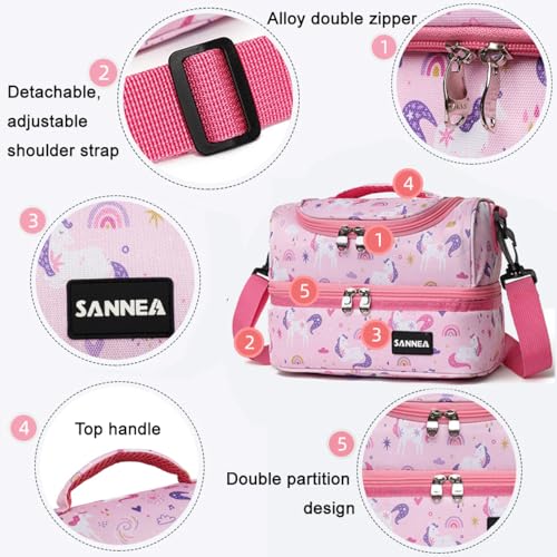 Double Deck Lunch Bag Cooler Insulated Lunch Box Tote 7L Pink Donut Bento Bags with Removable Adjustable Strap - color: 7L Pink Donut