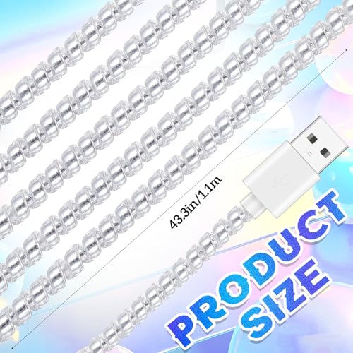 Frienda 10 Pcs Spiral Cord Protector Chargers Protector Pets No Chew Data Cable Protective Sleeve Headphone Charger Saver USB Cable Cover Wire Repair for Phone USB (Flash White) - color: Flash White