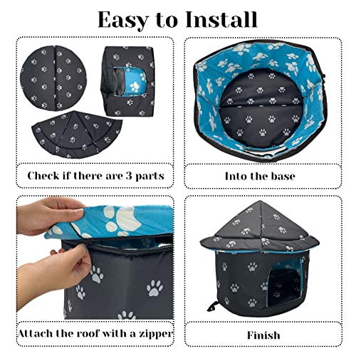 Fhiny Stray Cats Shelter, Waterproof Outdoor Cat Dog House Foldable Warm Pet Cave for Winter Yurt Wild Animal Tent Bed Anti-Slip Kitten Cave Hut for Feral Kitty Puppy Weatherproof - size: Medium