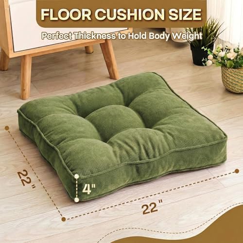 1 MIDDLE ONE Floor Pillow Set of 2, Memory Foam Floor Cushions for Adults, Large Meditation Pillow for Sitting, 22 x 22 Inches (Square | Green) - color: Square | Green