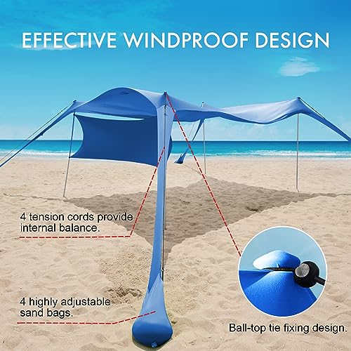 Beach Canopy Tent Shade with Sidewalls 10x10FT, 6.6FT Tall, UPF50+ Sun Shelter, Windproof & Water Resistant, Includes Guylines Sand Shovel Stability Poles, Easy Up for Beach Outdoor Camping Backyard - color: Royal Blue