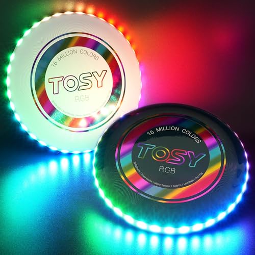 TOSY Flying Disc - 108 RGB Multicolor or 36 Monocolor LEDs, Super Bright, Smart Modes, Easter Basket Stuffers Gift, Camping Toy for Kid/Teen/Adult, Auto Light Up, Rechargeable, Waterproof, 175g - color: Rgb Disc (Mixed Set)