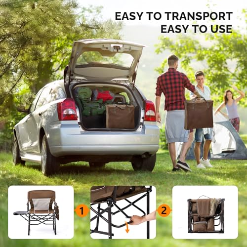 VINGLI Camping Chairs, Directors Chair, Camping Chair with Side Table & Carry Bag，Heavy Duty Camping Chairs for Adults, Portable Folding Camping Chair, Pocket for Beach, Fishing,Trip,Picnic,Lawn-Brown - color: Brown, size: 1 P