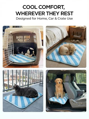Dog Cooling Mat for Dogs & Cats, Soft Breathable Cooling Pad for Dog Bed, 30"x20" Self Cooling Crate Mat for Dogs, No Gel Washable Non-Slip Pet Cooling Mat Indoor Outdoor, Blue Stripe - color: Blue, size: 30"x20"(Medium)