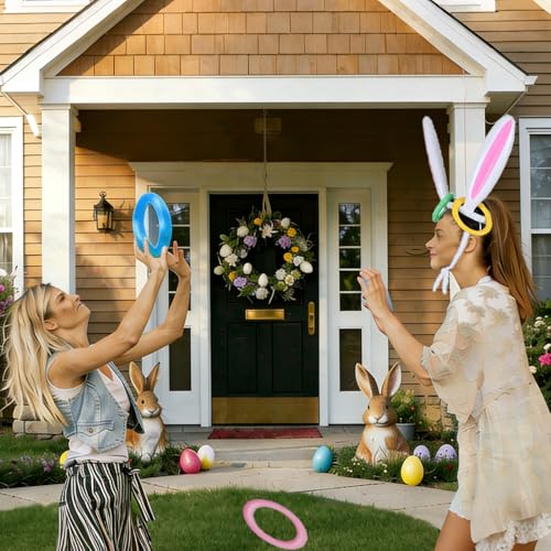 UATKIMI 11Pcs Easter Game Set for Adults Family, 1 Bunny Granny Pants Tossing Game, 4 Inflatable Balls, 1 Inflatable Rabbit Ears with 4 Rings and 1 Pump for Group Gatherings, Easter Party Favors Gift