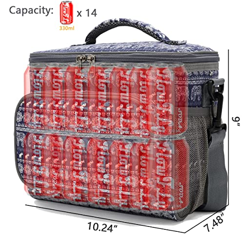 FlowFly Insulated Reusable Lunch Bag Adult Large Lunch Box for Women and Men with Adjustable Shoulder Strap,Front Zipper Pocket and Dual Large Mesh Side Pockets,Elephant - color: Elephant