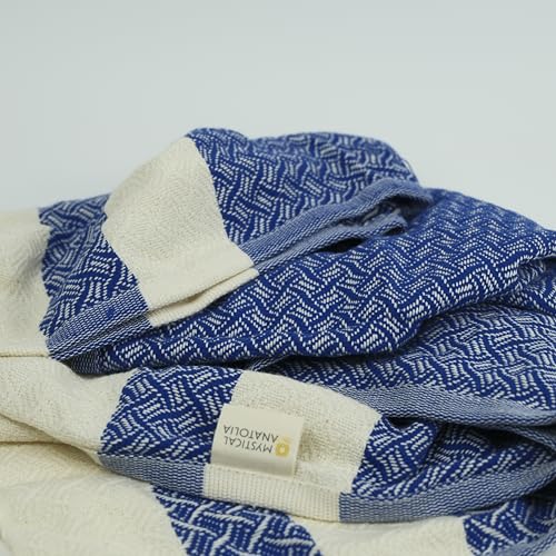 mysticalanatolia Turkish Beach Towel Oversized Cotton Sand Free Quick Dry Lightweight Peshtemal Large Travel Yoga Picnic Blanket Absorbent Compact 39x79 Blue - color: Blue