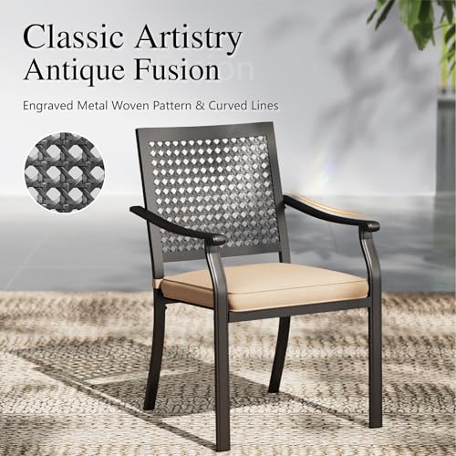 Sophia & William Patio Table and Chairs Set, Outdoor Dining Set for 4, 5 Piece Metal Patio Furniture, 37" Black Square Table(Beehive) - color: Beehive, size: 37"