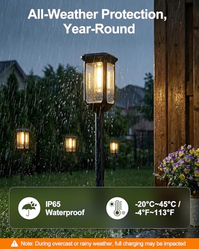 Tenmiro-Solar-Pathway-Lights-Outdoor-8-Pack-LED-Solar-Powered-Garden-Lights-Waterproof-IP65-Auto-On/Off-Outdoor-Light-for-Yard-Lawn-Patio-Path-Walkway-Driveway-Landscape-Lighting-Decor-3000K - color: Warm White, size: 8 Pack