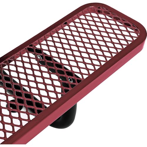 Global Industrial 6’L Rectangular Picnic Table, Expanded Metal, Red Thermoplastic Coating, Attached Benches, 1-1/2” Umbrella Pole Hole, Outdoor-Rated, 1000 lb Capacity, 72” x 30” Tabletop - color: Red