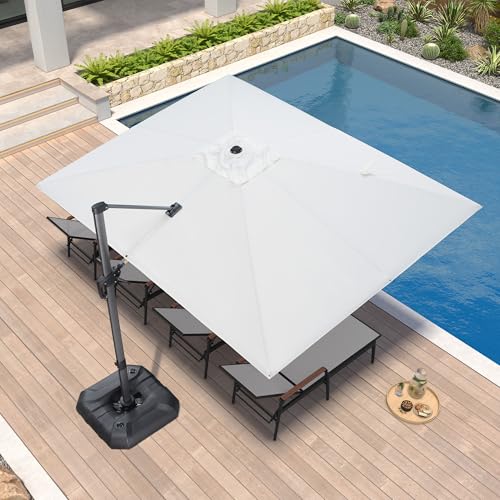 PURPLE LEAF 9' X 11.5' Patio Umbrella Outdoor Cantilever Rectangle Umbrella Aluminum Offset Umbrella with 360-degree Rotation for Garden Deck Pool Patio, White - color: White, size: 9' X 11.5', style: Standard