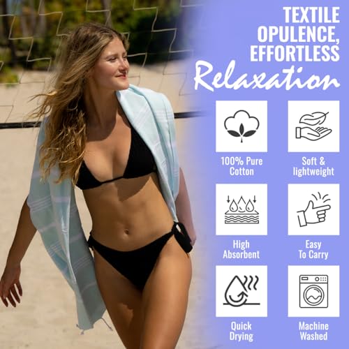 Beach Towel 100% Cotton Turkish Beach Towel Adult 38x70 Inch Pre-washed Absorbent Extra Large|Sand Free Quick Dry BathTowels|Lightweight Blanket|Travel Cruise Camping Spa Gym Sports Towel|Fair Aqua - color: Aqua