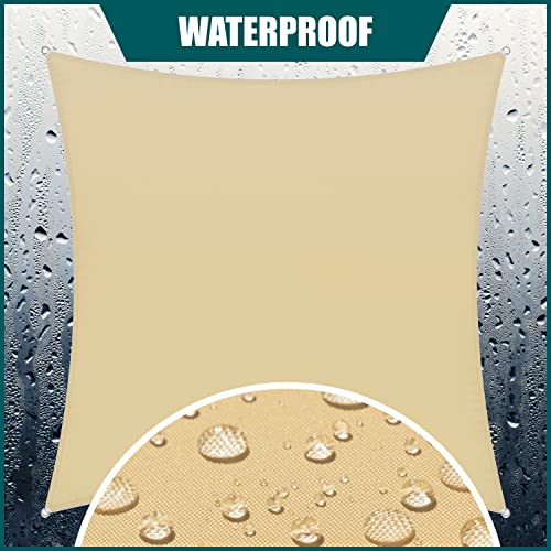 Royal Shade 5' x 5' Beige Square Waterproof Sun Shade Sail Order to Make Canopy Awning, UPF50+ 95% UV Blockage Water Resistant, Outdoor Backyard Patio Garden Carport (We Customize) - color: Beige, size: 5' x 5' Custom Size