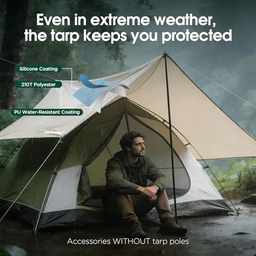JAICOM Waterproof Hammock Rain Fly, Portable Camping Tarp - 12ft x 9.5ft Large Camp Tarp with Tent Stakes & Trap Clip & Guy Lines, Ultralight Shelter for Backpacking, Outdoor Shade - color: Khaki