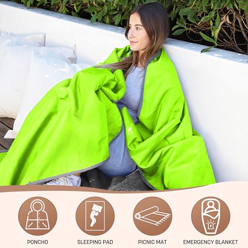 Tirrinia Waterproof Outdoor Blanket with Sherpa Lining, Windproof Triple Layers Warm Comfy Foldable for Camping Stadium, Beach, Picnic, Grass, Concerts, Car, Dog, 51''X 59'' & 59''X 80'' - color: Neon Yellow-green/Grey, size: 59” X 80”