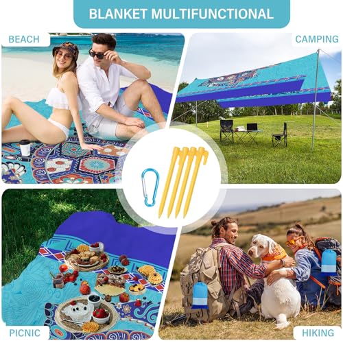 Beach Blanket 78''×81'' Suits 1-5 Adults Waterproof Sandproof Oversized Lightweight Waterproof Durable Blanket Large Picnic Mat for Beach Travel Camping Picnic Hiking - color: Boho Turtle, size: 78''x81''