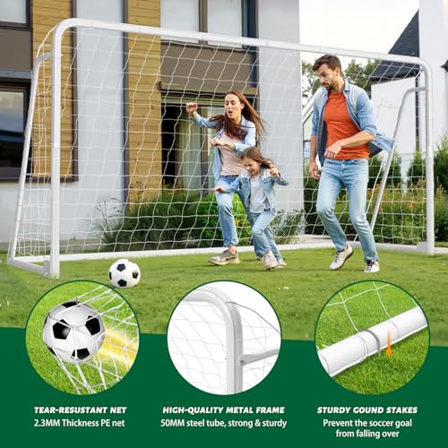 NAIZEA Soccer Goals - 24x8/21x7/18x7/12x6/16x7/10x6/8x6/6x4FT Soccer Goals for Backyard - Metal Soccer Goal for Youth Adult - Multiple Sizes Colors- Perfect for Games Indoor Outdoor - size: 12ft x 6ft, style: Trainer-White/Steel