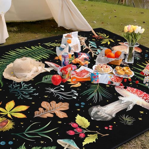 Mushroom Picnic Blankets Waterproof Foldable, 60″X80″Thick Three Layer Picnic Mat Outdoor Blanket for Grass,Cute Beach Blanket Sandproof Picnic Accessories for Camping Party Park Hiking - color: A08, size: 5' X 6'8" (Rectangular)