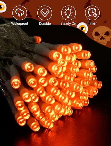 Cshare Halloween String Lights Battery Operated With Timer - 9.8ft 30LED Orange Waterproof Lights for Outside Decorations, Party, Yard, Pathway, Indoor and Outdoor - color: Orange