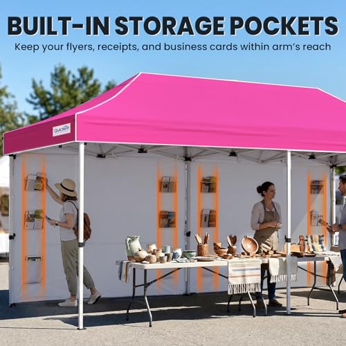 Quictent 10x20FT Heavy Duty Pop Up Canopy Tent, Commercial Easy up Portable Waterproof Shelter with Roller Bag for Outdoor Wedding Party Events Markets Gazebos - color: Fuchsia, size: 10X20