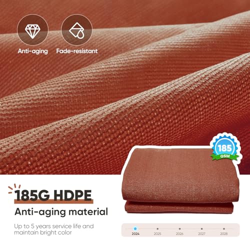 Quictent 12x16ft 185G HDPE Rectangle Sun Shade Sail Canopy 98% UV Block Outdoor Patio Garden with Hardware Kit (Terracotta) - color: Terracotta, size: 12 x 16 ft, style: Rectangle