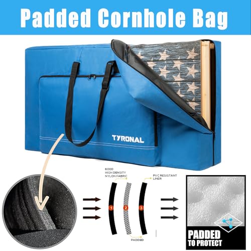 Cornhole Carrying Case Fits 4' x 2' Regulation Size Board, Cornhole Carrying Bag with Protective Padded Foam and One large pockets for Cornhole Outdoor Games, Only Bag. (Blue) - color: Blue