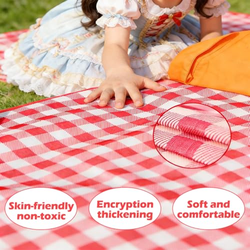 Extra Large Picnic Outdoor Blanket, 80''x80'' Waterproof Sand Beach Mat, Foldable Blankets Gingham Picnic Mat for Beach Camping Grass Lawn Park Hiking Travel Accessories Family Concerts(Red White) - color: Red, size: 80''x80''
