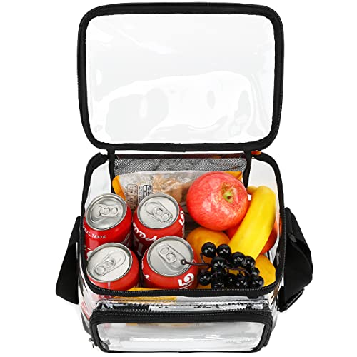 FlowFly Insulated Reusable Lunch Bag Adult Large Lunch Box for Women and Men with Adjustable Shoulder Strap,Front Zipper Pocket and Dual Large Mesh Side Pockets, Clear - color: Clear