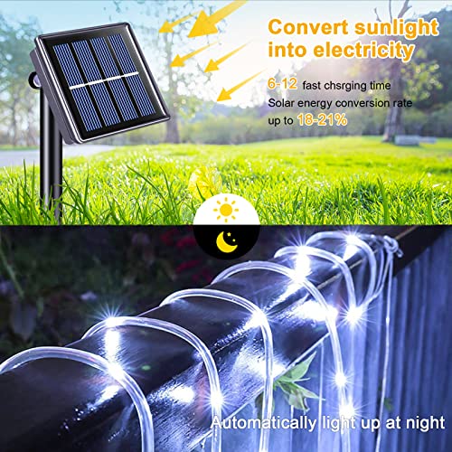 JMEXSUSS 200 LED Solar Rope Lights for Pool, 72ft 8 Modes Solar Rope Lights Outdoor Waterproof LED Solar Powered Rope Tube Fairy Lights for Fence,Gazebo,Yard,Walkway,Path,Garden Decor(White) - color: White, size: 200 LED