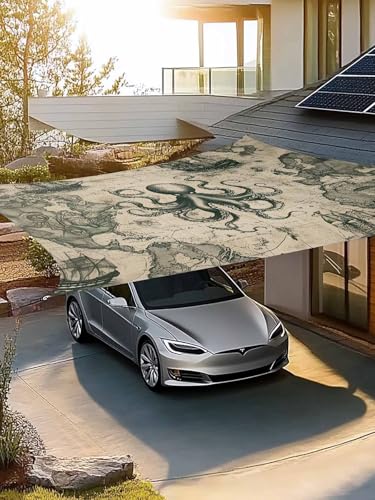 Retro Medieval Sun Shade Sail 14' x 18' Map Octopus Nautical Waterproof Sun Shade Rectangle UV Block Canopy Awning Outdoor Sunshade for Patio Porch Pergola Deck Backyard Garden - color: Khaki Gray, size: 14' x 18'
