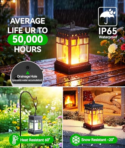 KOOPER Hanging Solar Lanterns Outdoor Waterproof, 4PCS Flickering Flame Hanging Solar Lights for Outside, Outdoor Solar Lanterns up to 12 Hours, Lanterns Decorative for Patio Porch Yard Garden Decor - style: 4 Pack