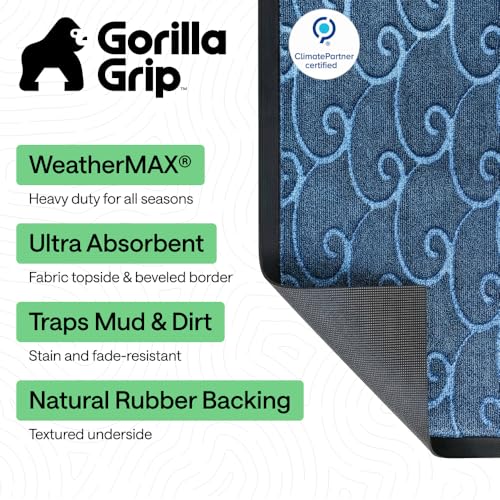 GORILLA GRIP 100% Waterproof All-Season WeatherMAX Doormat, 72x24, US Designed Natural Rubber, Stain and Fade Resistant, Low Profile Indoor Outdoor Door Mats, Easy Clean Patio Mat, Ocean Blue Waves - color: Ocean Blue Waves, size: 72" X 24"