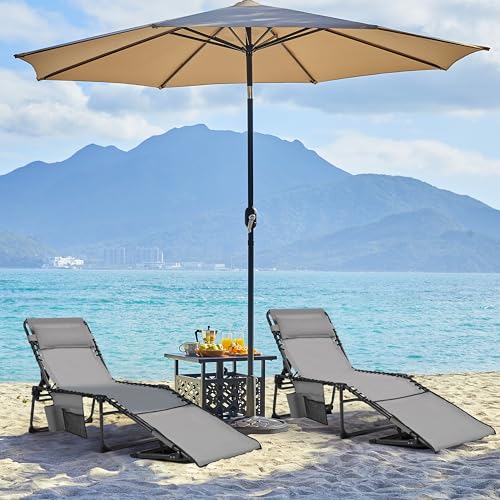 Yaheetech 22.4" Tanning Chair with Face Hole, Adjustable 5-Position Folding Chaise Lounge Chairs, Outdoor Lounge Chairs for Lawn, Beach, Sunbathing, Gray - color: Grey, size: 22.4"