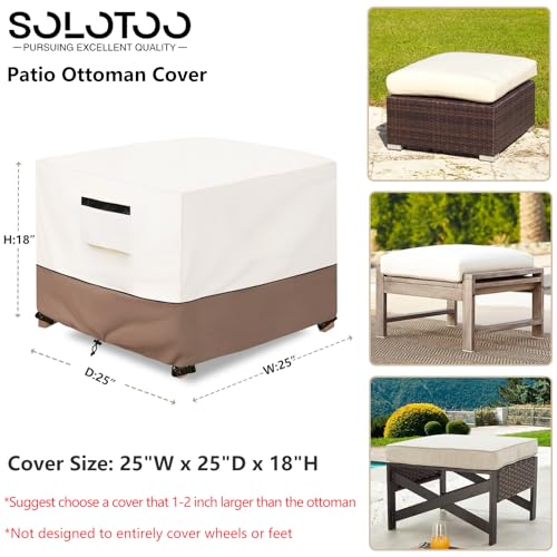 Patio Ottoman Cover Waterproof Heavy Duty Square Outdoor Ottoman Covers, 25W x 25D x 18H Inches Patio Furniture Covering Protector Outdoor Side Table Cover (Beige) - color: Beige - Ottoman Cover, size: 25"w X 25"d X 18"h