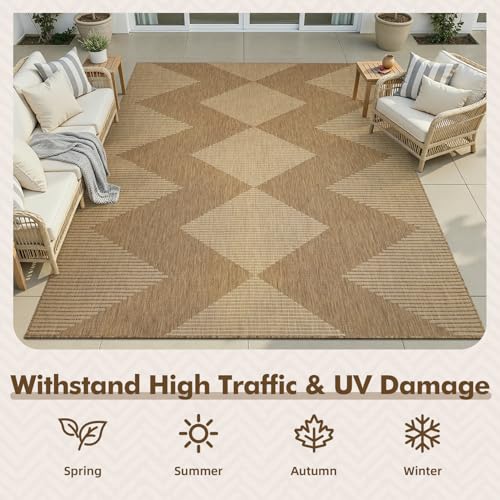 MontVoo-Polypropylene 2x8 ft Long Indoor Outdoor Runner Rugs for Entryway Entrance Porch Hallway Kitchen, Textured Weave, Durable for High Traffic, Fade-Resistant, Boho Geometric Neutral Brown - color: Brown Beige, size: 2' x 8' (Runner)