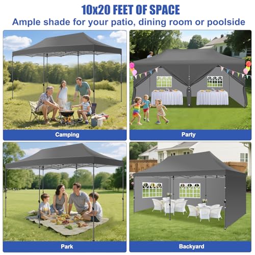 Yesker 10x20 Pop Up Canopy Tent with Sidewalls Instant Outdoor Canopy, Waterproof & UV Protection, Easy Setup Adjustable Height Heavy Duty Shelter Gazebo Tent for Patio Backyard Party Events, Gray - size: 10x20FT Gray