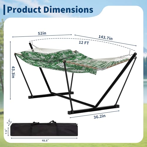 2 Person Double Hammock with Adjustable Steel Stand & Pillow, Heavy Duty Portable Outdoor Hammock Set, MAX 450 LBS Weight Capacity for Patio, Garden, Beach, Backyard - color: V-banana Leaf Green