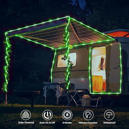 Solar Rope Lights, 2 Packs Total 66ft 200LEDSolar String Lights, 8 Modes Waterproof Solar Powered Outdoor Light, Flexible Clear Tube Light for Garden Backyard Patio Deck Porch Tree Xmas Decor - Green - color: Green, size: 2*33ft