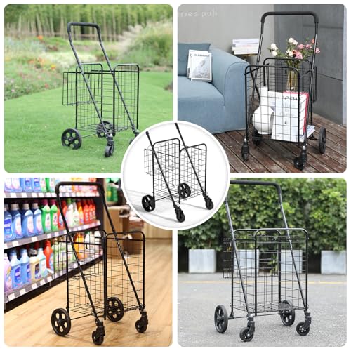 Folding Shopping Cart, Rolling Trolley with 360° Swivel Wheels Height Adjustable Grocery Cart for Laundry, Baggage, Picnic - size: Medium - Basic